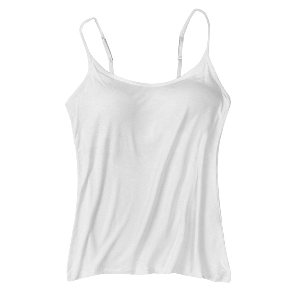 Women's Camisole Tops with Built In Bra Neck Vest Padded Slim Fit Tank Tops Sexy Shirts Feminino Casual