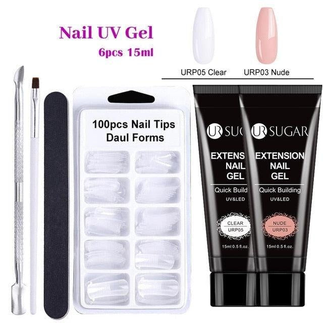 UR SUGAR 15ml Acrylic UV Nail Gel Kit Set Extend Fast Builder UV Gel Slip Solution Nail Form Nail Art Brush Nail Tool Kit