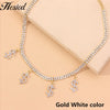 Gold Color Thick Cuban Chain Micro Pave Shiny Pink Crystal Butterfly Necklaces Woman CZ Tennis Choker Necklace Hip Hop  Jewelry