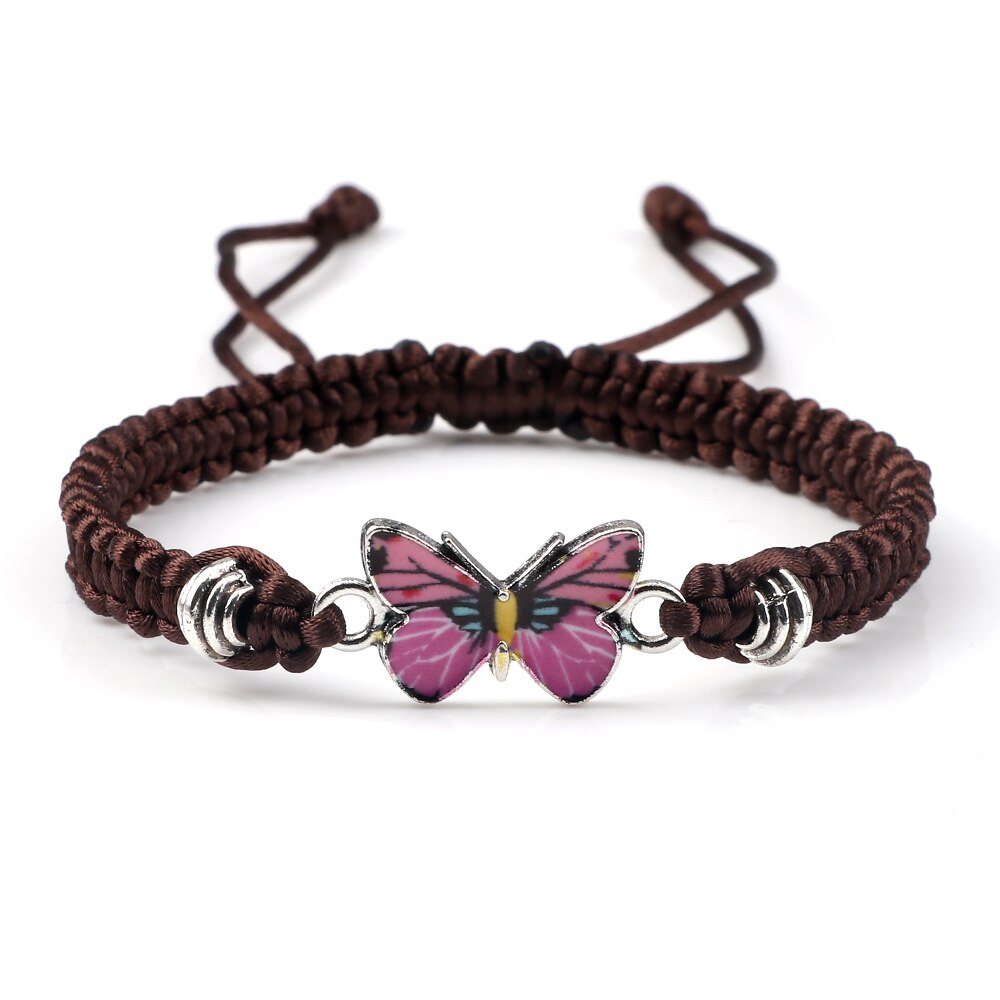 Handmade Thread Braided Bracelets Women Men Charm Alloy Red Butterfly Adjustable Knots Bangles Vintage Wristband Jewelry Gifts
