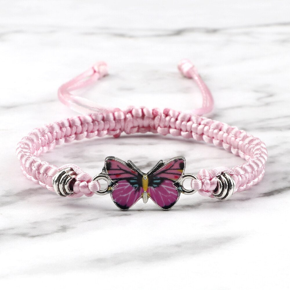 Handmade Thread Braided Bracelets Women Men Charm Alloy Red Butterfly Adjustable Knots Bangles Vintage Wristband Jewelry Gifts
