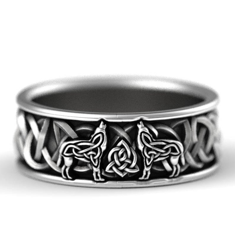 Huitan Viking Nordic Mythology Giant Wolf Men Ring Defense Totem Wolf Fashion Hip Hop Rock Unisex Finger Ring Punk Gift99