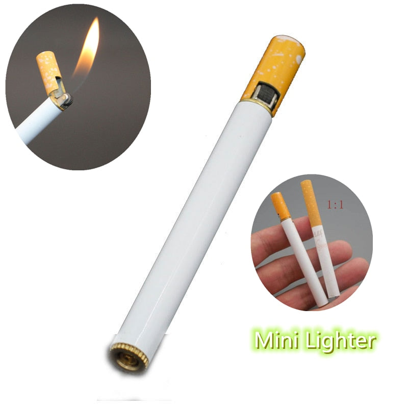 Creativity Metal Cigarette Shaped Lighter Free Grinding Wheel Pocket Mini Compact Flashlight Lighter Outdoor Butane Gas Lighter