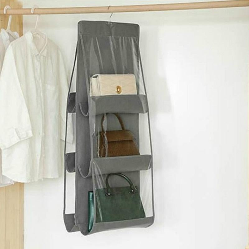 6 Pocket Hanging Handbag Organizer for Wardrobe Closet Transparent Storage Bag Door Wall Clear Sundry Shoe Bag with Hanger Pouch - CyberMarkt