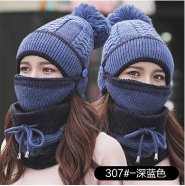 New Fashion Autumn Winter Women's Hat Caps Knitted Warm Scarf Windproof Multi Functional Hat Scarf Set clothing accessories suit - CyberMarkt