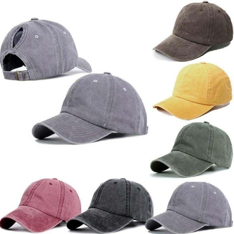 Fashion Solid Style Women Denim Baseball Cap with Ponytail Girl Adjustable Sunshade Washable Hat Hiking Cap Gary Green Red