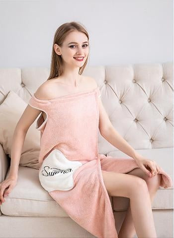 New women's coral velvet thickened bathrobe super absorbent lovely adult sling home Bath skirt pajamas - CyberMarkt