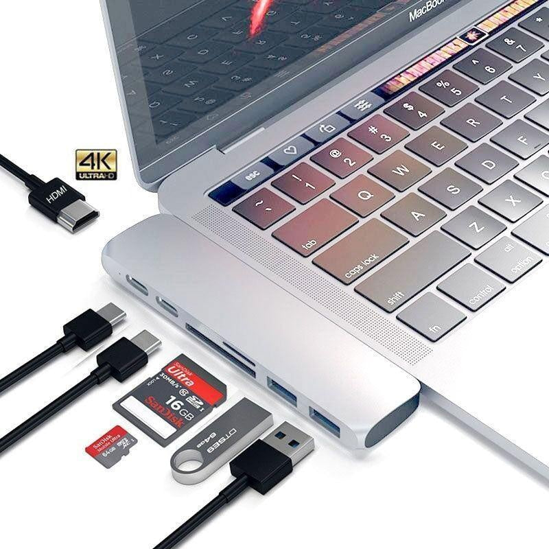 7 IN 1 USB 3.1 Type-C Hub To HDMI Adapter 4K Thunderbolt 3 USB C Hub with Hub 3.0 TF SD Reader Slot PD for MacBook Pro/Air 2018