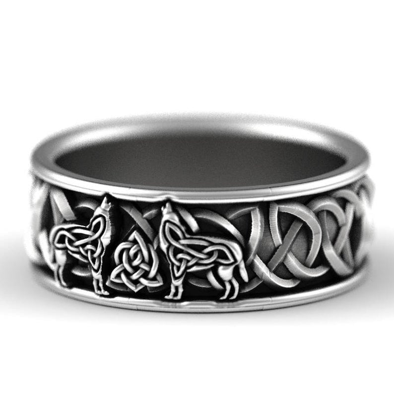Huitan Viking Nordic Mythology Giant Wolf Men Ring Defense Totem Wolf Fashion Hip Hop Rock Unisex Finger Ring Punk Gift