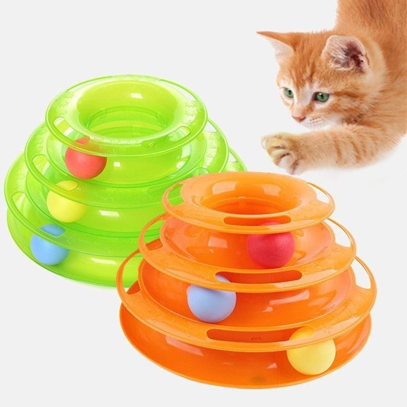 Three Levels Pet Cat Toy Tower Tracks Disc Cat Intelligence Amusement Triple Disc Cat Toys Ball Training Amusement  Cat Tower