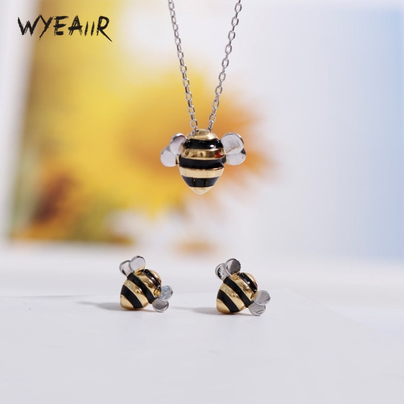 WYEAIIR Fashion Color Bee Sweet Creative Cute Literary Personality Versatile 925 Sterling Silver Clavicle Chain Female Necklace - CyberMarkt