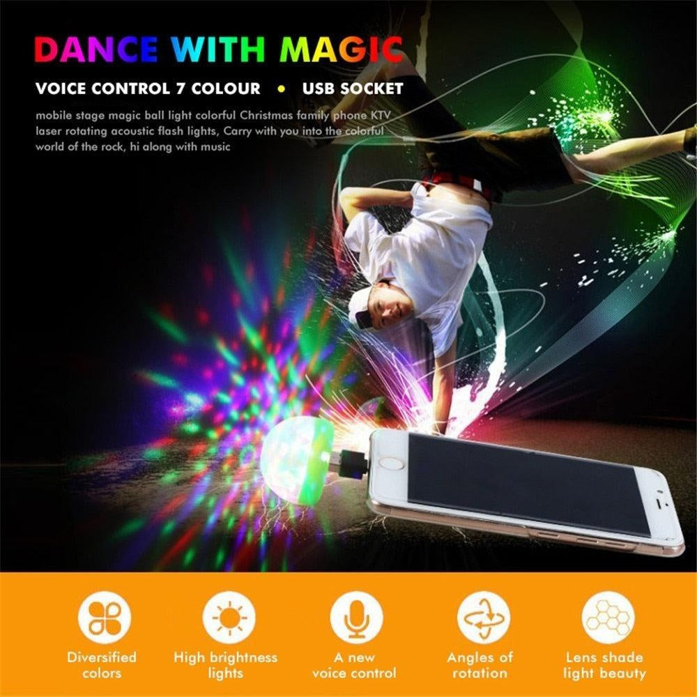 Mini USB Disco DJ  Light LED Lamp Crystal Magic Effect Stage Ball Lamps Music Control Cellphone USB Light For Home New Year 2020