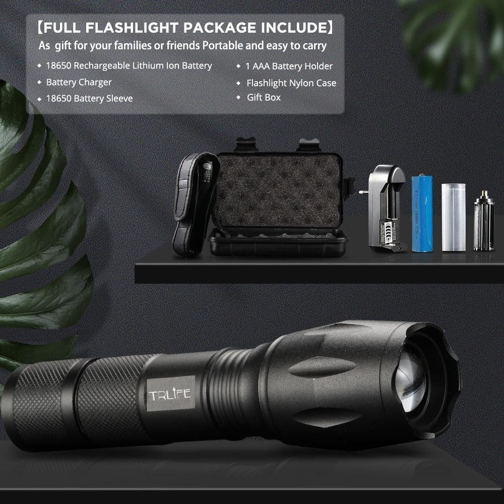 RU warehouse LED Flashlight L2 Most Powerful tactical Linterna Flashlights Torch 18650 battery+Charger+Hoster+Gift box - CyberMarkt