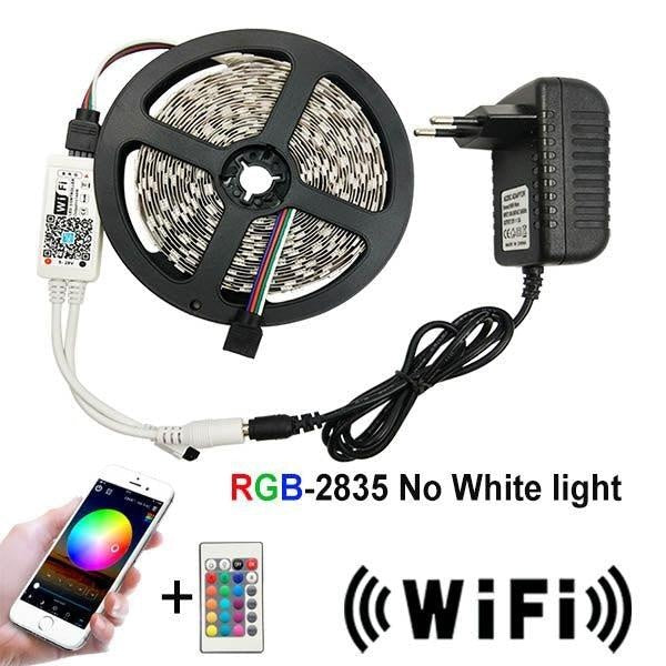 5m 10m 15m WiFi LED Strip Light RGB Waterproof SMD 5050 2835 DC12V rgb String Diode Flexible Ribbon WiFi Contoller+Adapter plug