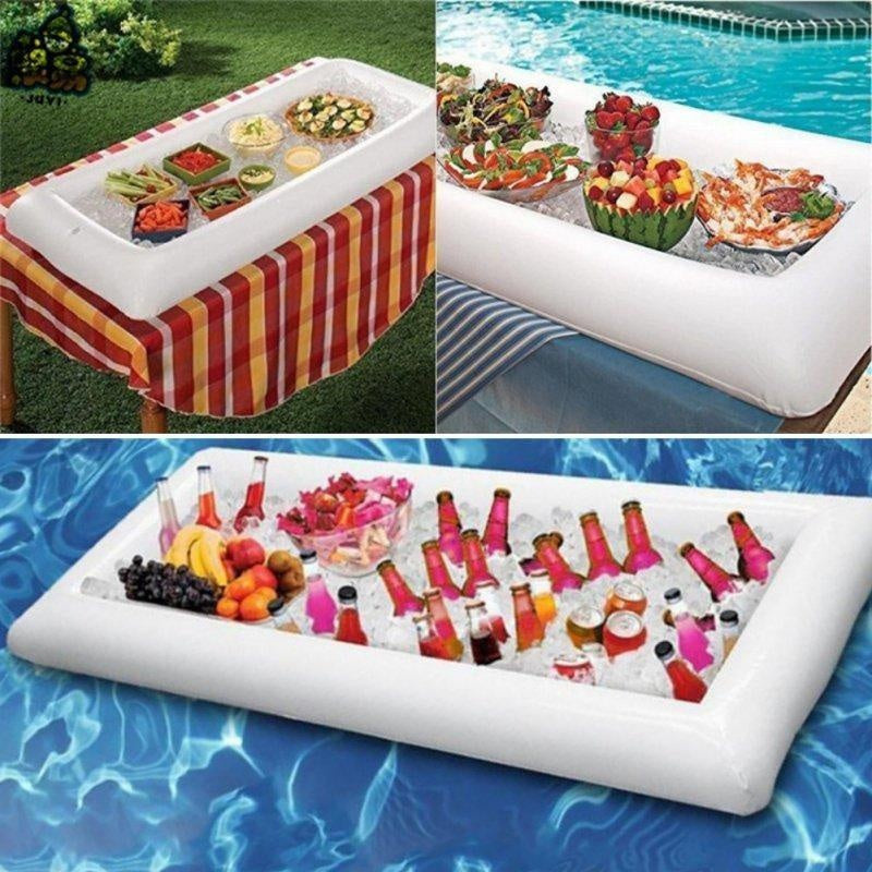 Inflatable Summer Water Party Air Mattress Ice Bucket Serving/Salad Bar Tray Food Drink Holder