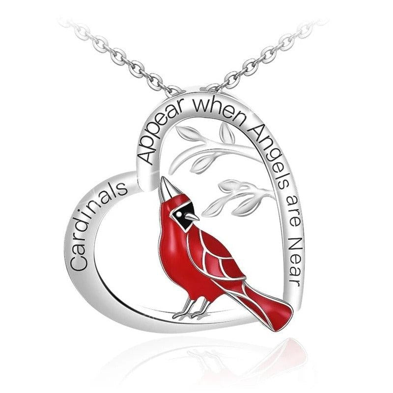 Cardinal Parrot Necklace Red Bird Cardinals Appear When Angels Are Near Glass Pendant Memory of Someone Gift Jewelry