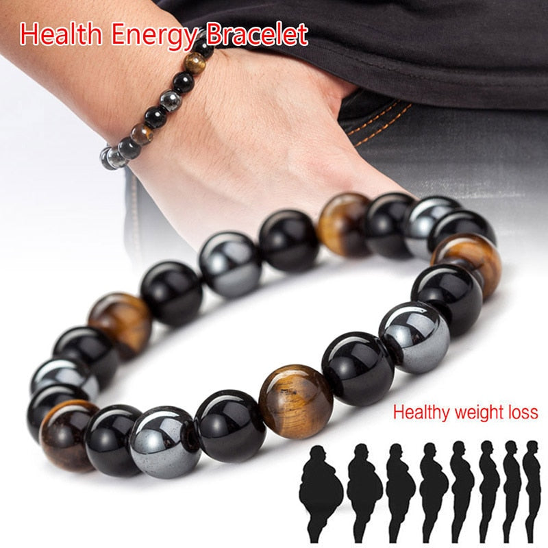 New Magnetic Hematite Bracelets Men Tiger Eye Stone Bead Couple Bracelets for Women Health Care Magnet Help Weight Loss Jewelry