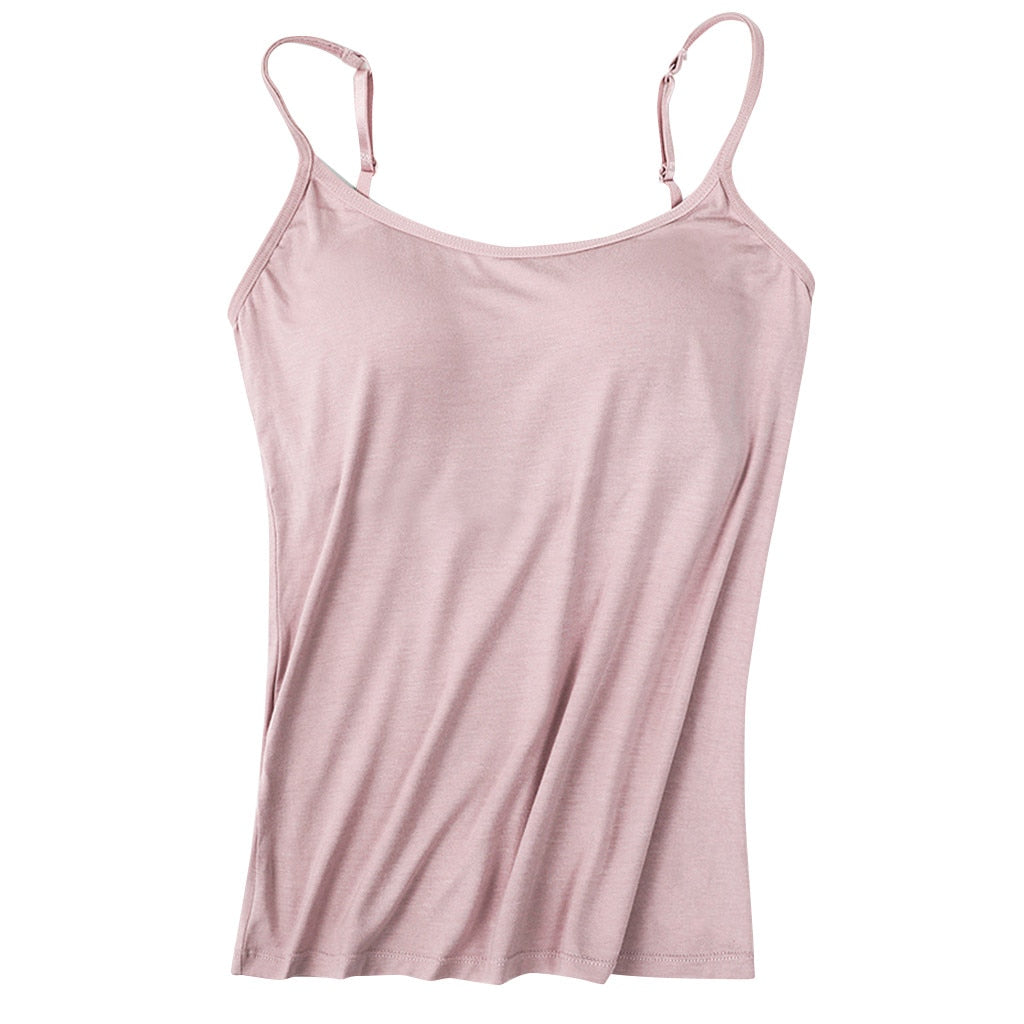 2022 Women's Camisole Tops with Built In Bra Neck Vest Padded Slim Fit Tank Tops Sexy Shirts Feminino Casual