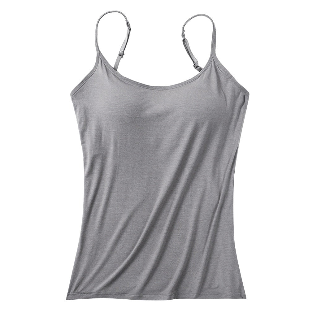 2022 Women's Camisole Tops with Built In Bra Neck Vest Padded Slim Fit Tank Tops Sexy Shirts Feminino Casual