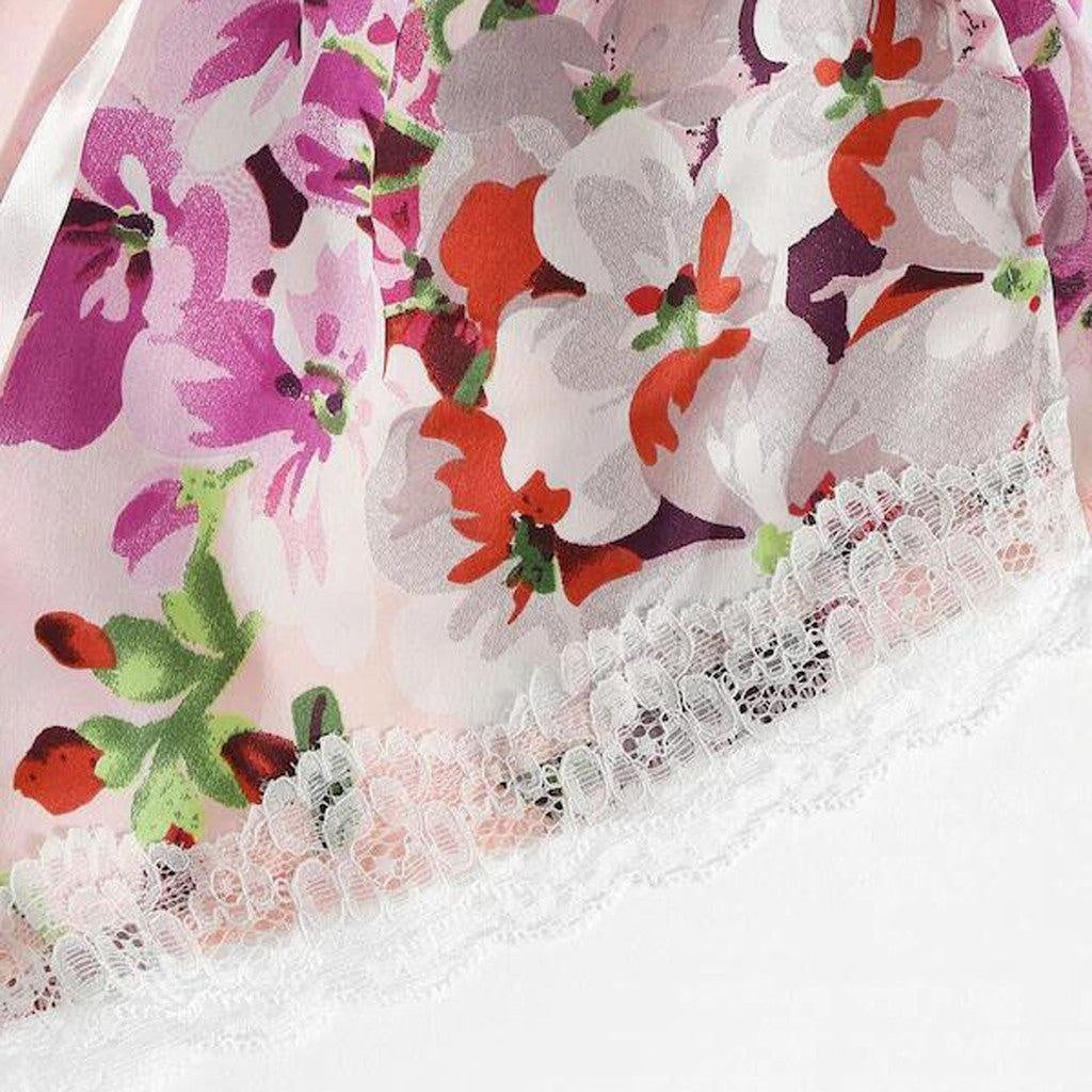 Silk Pajamas For Women Print Flower Sleeveless Lace Sexy Lingerie Bow Pijama Feminino Spaghetti Strap Nightwear Pizama Damska