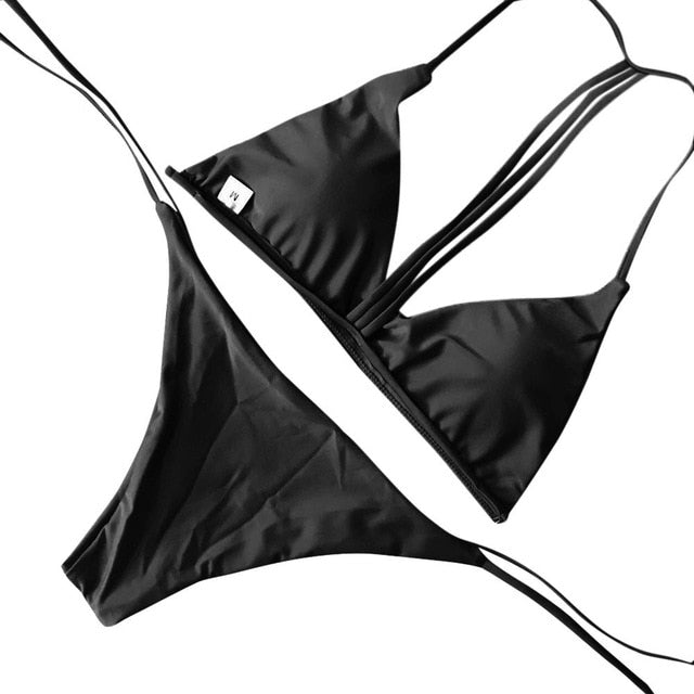 Women Sexy Solid Thong Bikinis Lace Up Bikinis Set Summer Holiday Beach Swimwear Beachwear Bathing Maillot De Bain Femme 2020 - CyberMarkt