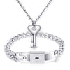 Fashion A Couple Jewelry Sets For Lovers Stainless Steel Love Heart Lock Bracelets Bangles Key Pendant Necklace Couples Set