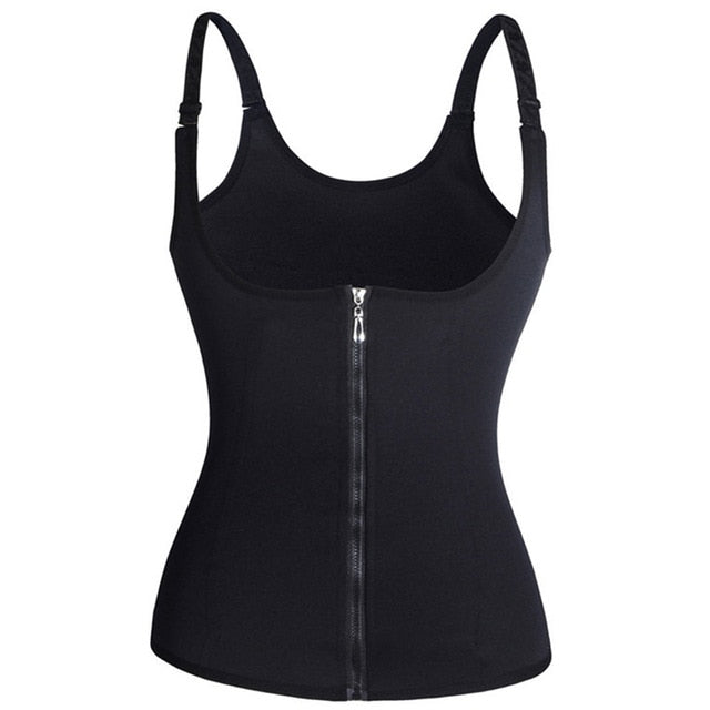 Women Black Chest Support Zipper Vest Waist Slimming Tummy Control Shapewear Bodysuit Waist Trainer