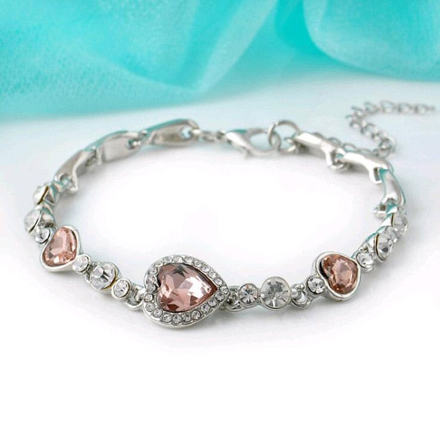 FAMSHIN Hottest Womens Ladies Crystal Rhinestone Bangle Ocean Blue Bracelet Chain Heart Jewelry Party Gifts