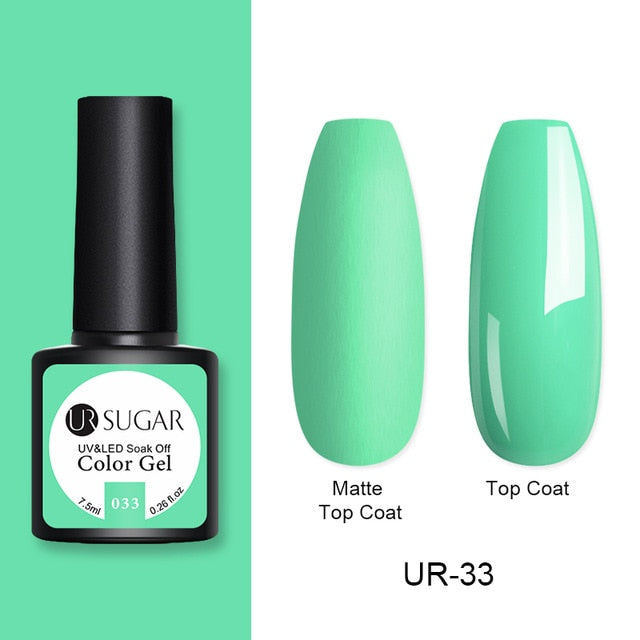 UR SUGAR 7.5ml Matte Top Coat Color Gel Nail Polish Green Series Semi Permanent Soak Off UV Gel Varnish DIY Nail Art Gel Paint
