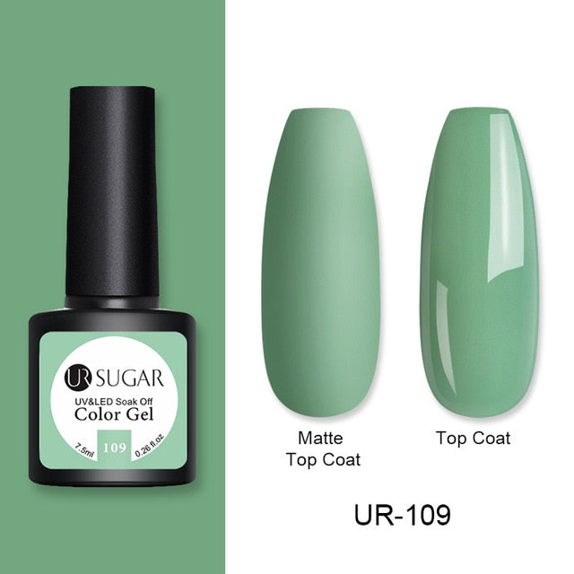 UR SUGAR 7.5ml Matte Top Coat Color Gel Nail Polish Green Series Semi Permanent Soak Off UV Gel Varnish DIY Nail Art Gel Paint