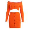 Sexy Off Shoulder Two Piece Set Solid Button Bodycon 2 Piece Set Women Long Sleeve Top And Skirt Summer Autumn Sets
