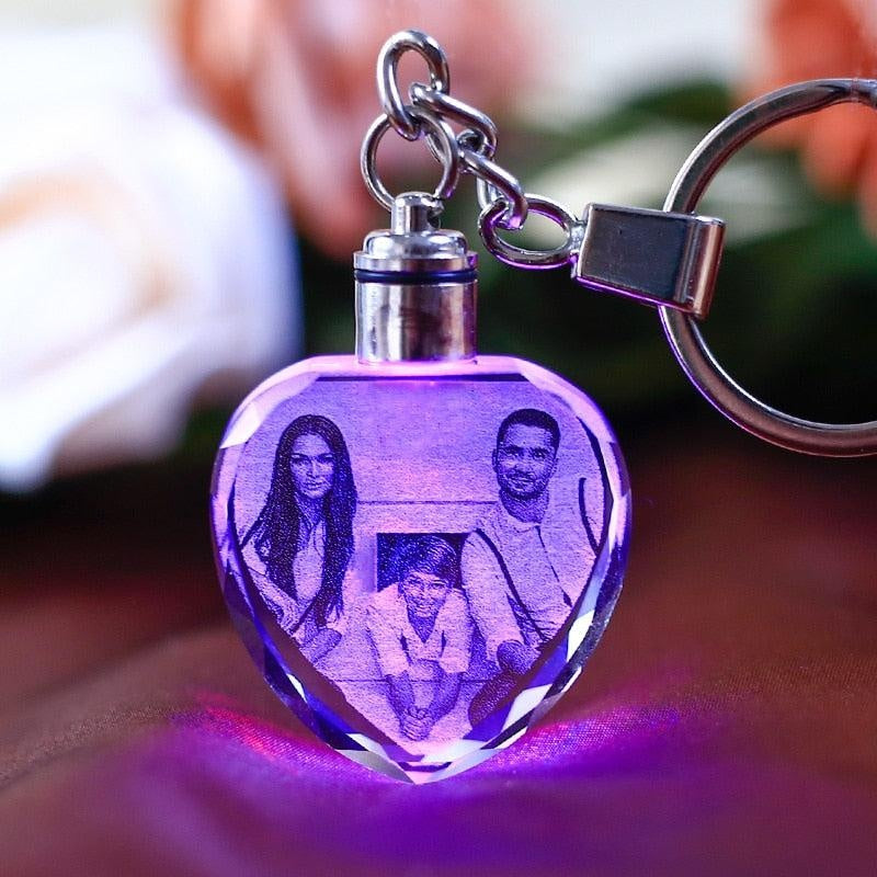 LED Wedding Frame Photo Album Photos Colorful Crystal Glass Key Chain Custom Picture Family Memory Record Baby Photo Keyring