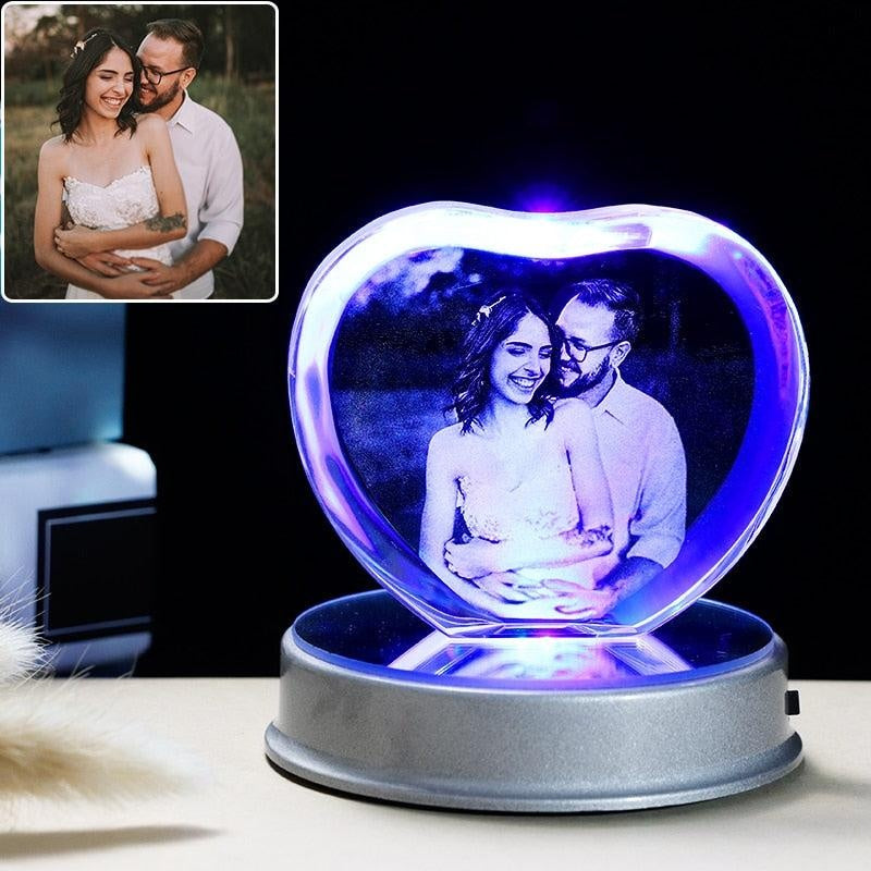 Customized K9 Crystal Photo Frame LED Base Laser Engraved Picture Home Decoration Personalized Wedding Photo Frame