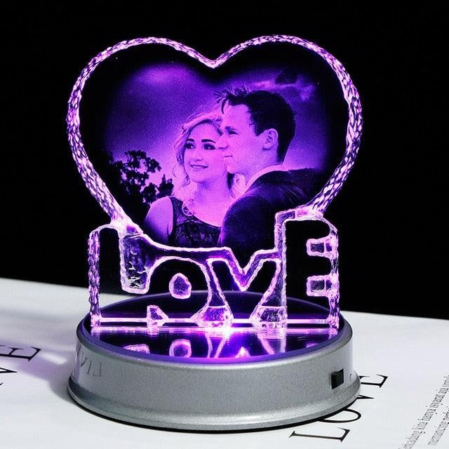 Customized K9 Crystal Photo Frame LED Base Laser Engraved Picture Home Decoration Personalized Wedding Photo Frame