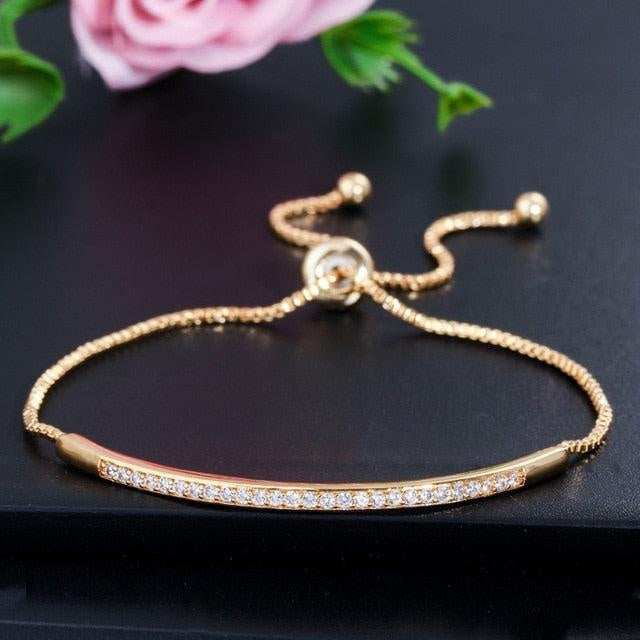 CWWZircons Adjustable Bracelet Bangle for Women Captivate Bar Slider Brilliant CZ Rose Gold Color Jewelry Pulseira Feminia CB089