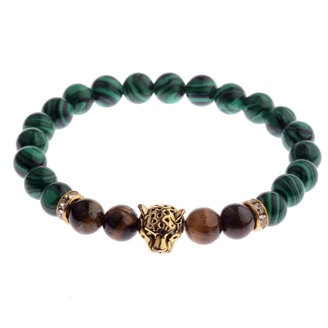DUOVEI Weathering Stone Leopard Head Beaded Bracelet For Men New Fashion Natural Stone Tiger Eye Onyx Lava Beads Bracelets