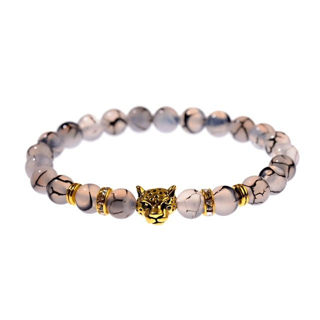 DUOVEI Weathering Stone Leopard Head Beaded Bracelet For Men New Fashion Natural Stone Tiger Eye Onyx Lava Beads Bracelets
