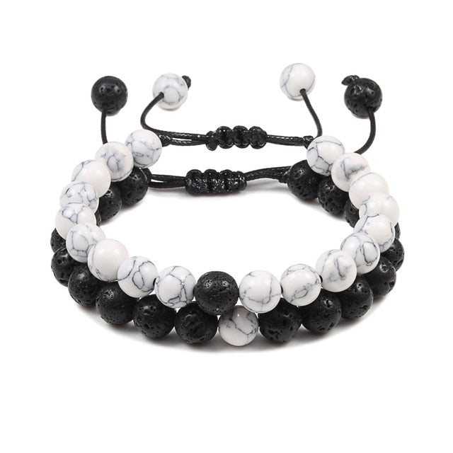 2PCS/Set Braided Bracelets Men Natural Stone YingYang Lava Bead Bracelet Yoga Bangles Best Friend Jewelry Couple Gift Set Unisex