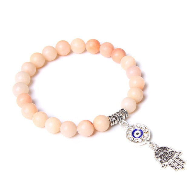 Handmade Natural Stone Lotus Ohm Buddha Beads Bracelet Pink Zebra Stone Lotus Charm Bracelet for Women Men Yoga  Jewelry Gifts 17cm