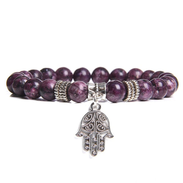 Handmade Natural Stone Lotus Ohm Buddha Beads Bracelet Pink Zebra Stone Lotus Charm Bracelet for Women Men Yoga  Jewelry Gifts  23cm