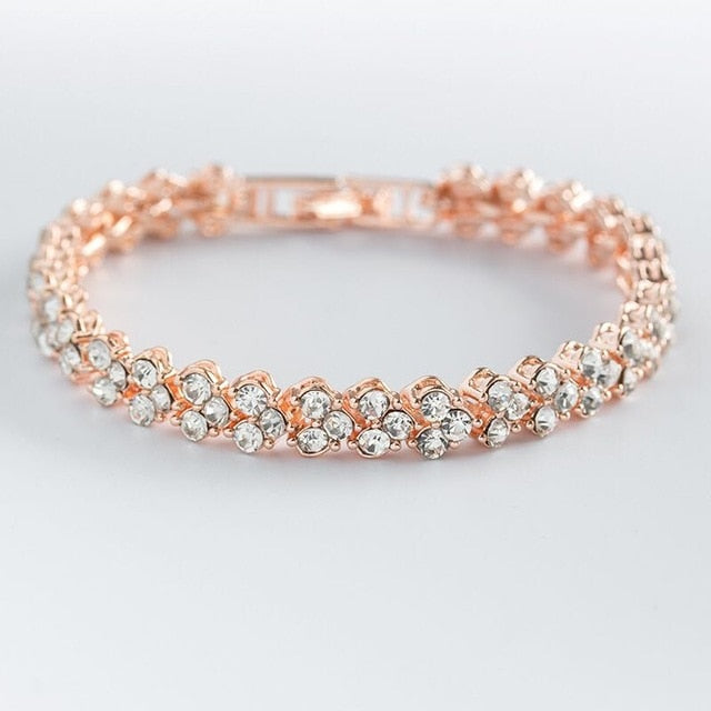 Women Silver Color Rose Gold Bracelet for Female Crystal Heart Charm Bracelet Women Bridal Wedding Fine Jewelry Gift