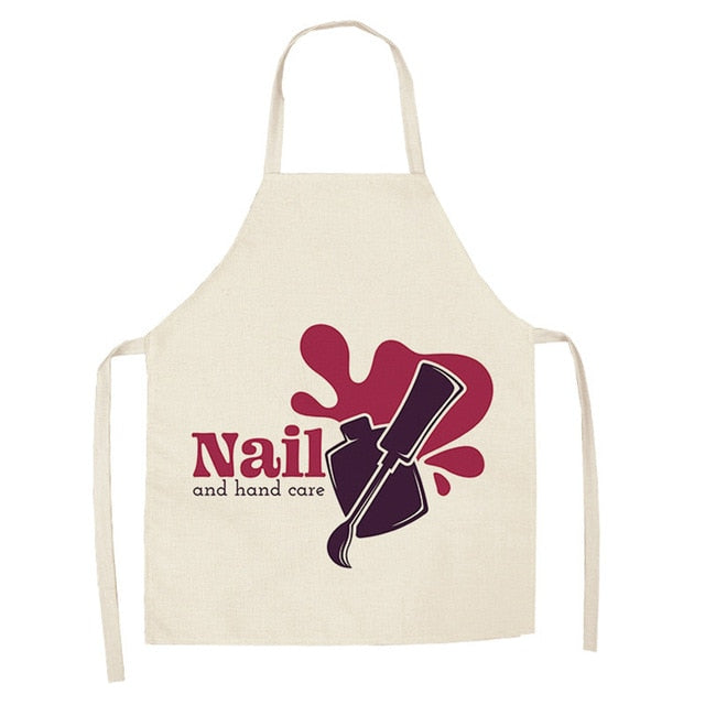 Linen Flower Nail Polish Theme Print Kitchen Aprons Unisex Dinner Party Cooking Bib Funny Pinafore Cleaning Apron