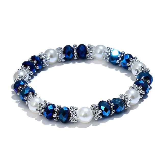 Fashion Shiny Colorful Bangle Rhinestone Faux Pearl Charm Bracelets for Women Wedding Jewelry Birthday Gift Drop Shipping