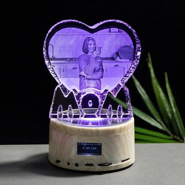 Personalized Crystal Photo Frame with Colorful MP3 Music LED Bluetooth Base Customized Picture Heart Shape Photot Wedding Gift