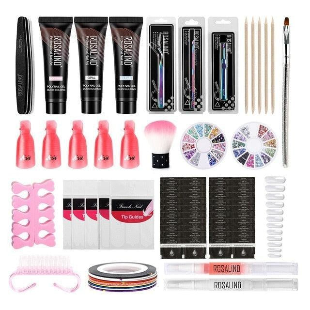 ROSALIND Poly Nail Gel Kit Lamp Gel Polish Set All for Manicure Nails Art Poly Nail Gel For Extension Tool Kit Professional Set