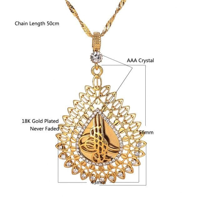 Crystal Muslim Islam Coin Necklace Women/Men Gold Color Turkey Wedding Jewelry Turkish Coin Lucky Allah Pendant Never Faded