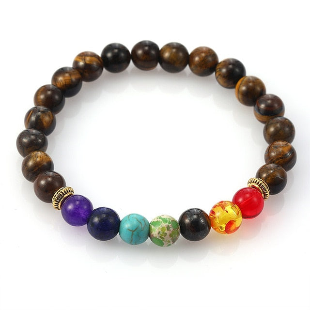7 Chakra Healing Beaded Bracelet Natural Lava Stone Tiger Eye Beads Bracelet 8MM For Women Men Fashion Yoga Jewelry Dropshipping