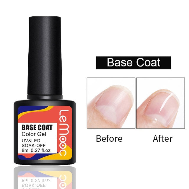 LEMOOC Nail Polish Gel Semi Permanant Soak Off Nail Varnishes Lacquers UV LED Polishes  and Glitter Gel Base Matte Top Coat