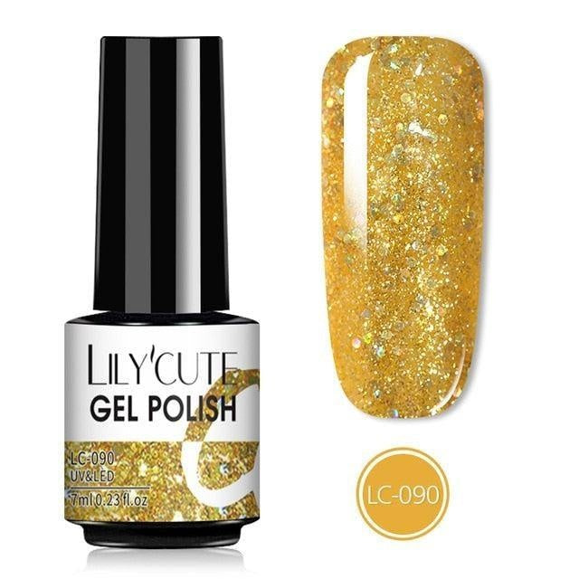 LILYCUTE 7ml Glitter Gel Nail Polish Semi Permanent Rose Gold Luminous Nail Art Varnish Base Top Coat Soak Off Nails UV Led Gel