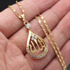 Muslim Islamic Quran Allah Zircon Decorated Teardrop Shaped Pendant Necklace Unisex Religious Style Jewelry